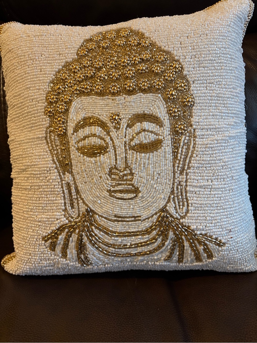 Gorgeous Buddha pillow: beaded front